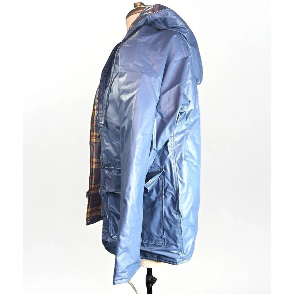 Misty Harbor Nylon Jacket Size XS Women's Peacock Blue Vinyl Outdoorsy Gorp Coat